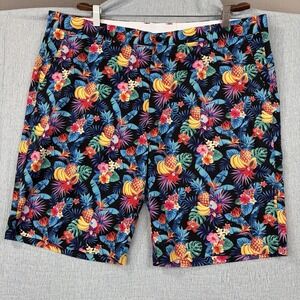 Hreski Shorts Mens 42 Blue Black Floral Pineapple Golf Chino Abstract Colorful
